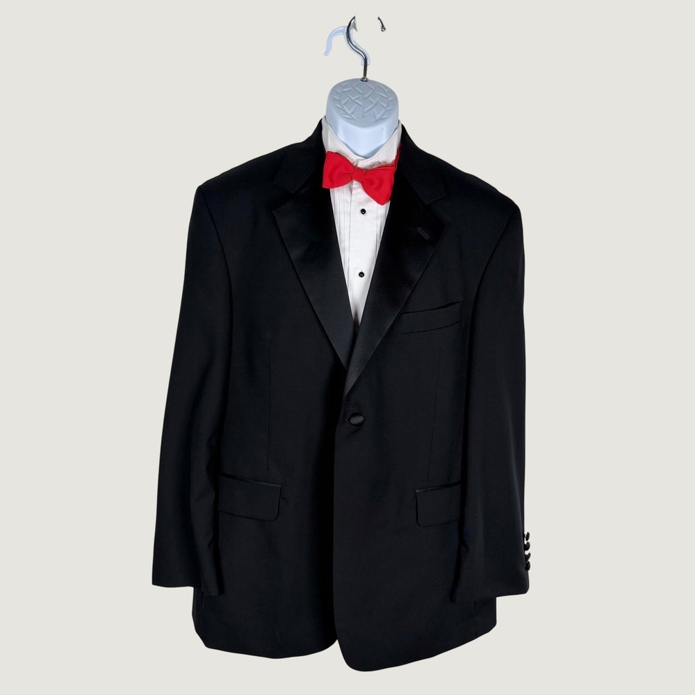 Vintage Stafford 42S Black Tuxedo Jacket 100% Wool Satin Lapel Wedding Formal